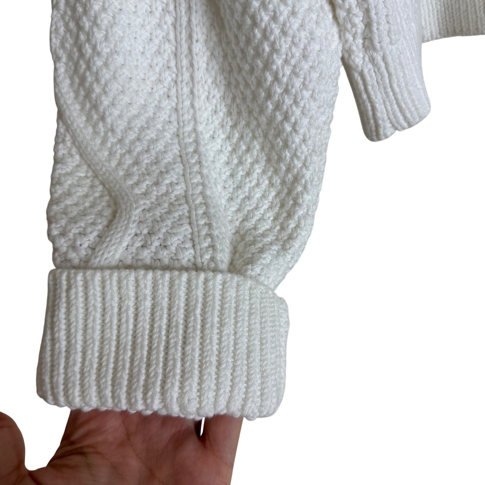 Quince Women's Cable Knit Cotton Crewneck Sweater Ivory Large - Picture 7 of 7